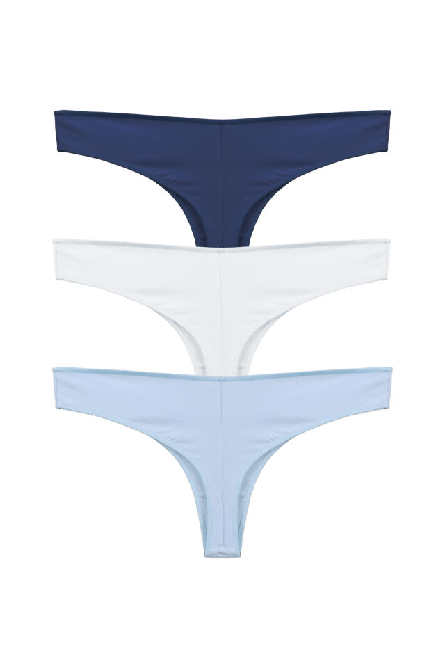 Kadın Pamuklu 3'lü Brazilian Külot Lacivert - Beyaz - L - XL