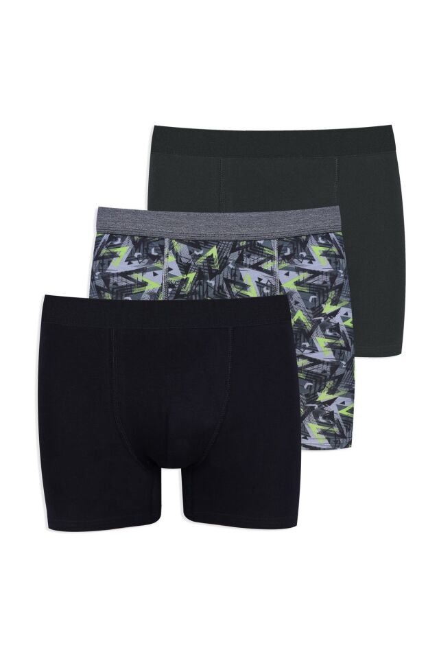 Erkek 3'lü Pamuklu Likralı Boxer Siyahdesenlifüme - M - Siyahdesenlifüme - M