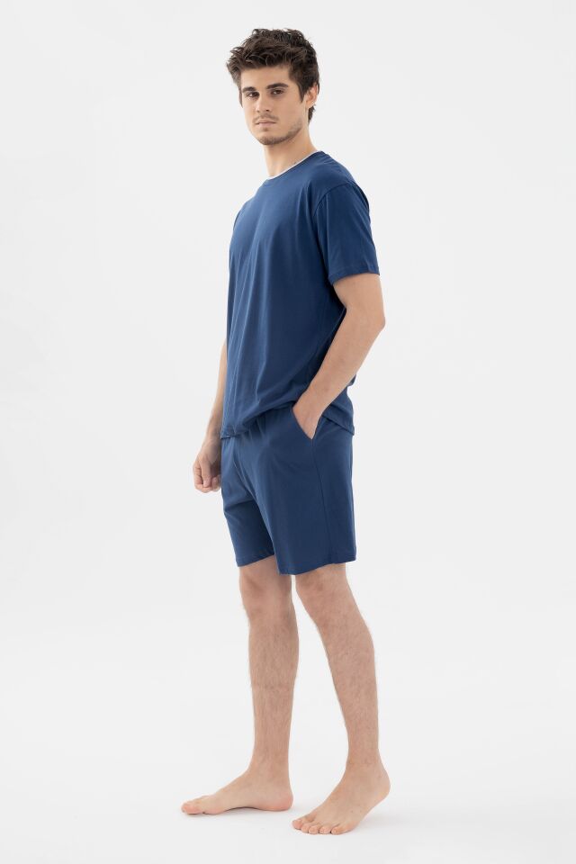 Erkek Double Yaka Şortlu Pijama Takımı KO6304TS-2 İndigo - S