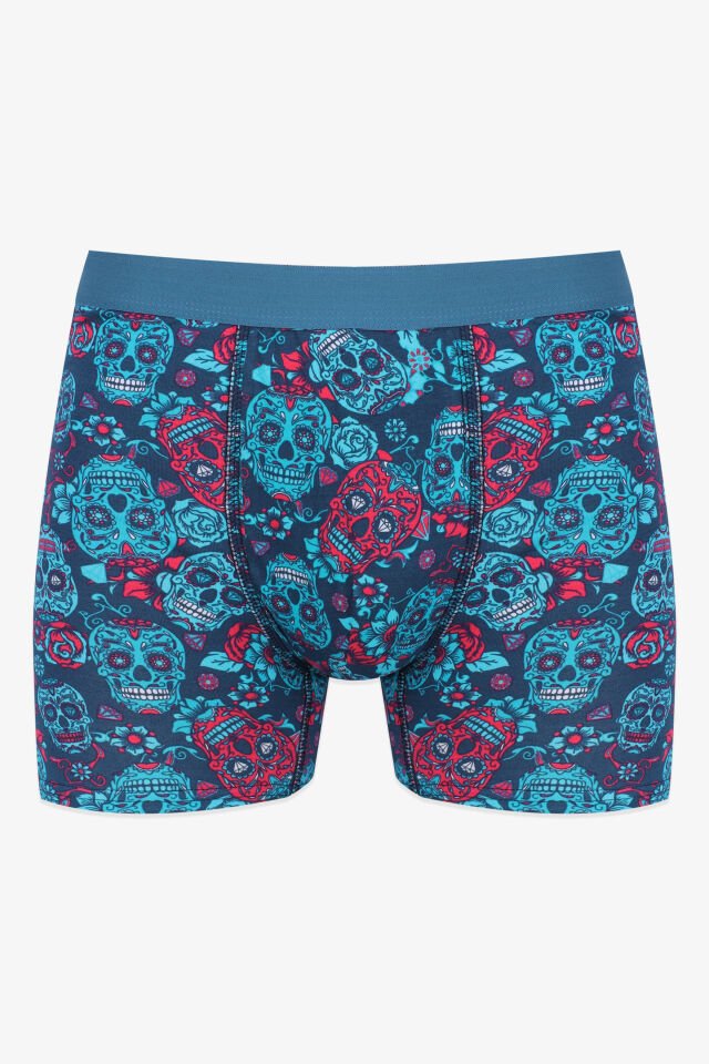Erkek Tekli Desenli Pamuklu Boxer Mavi - XL