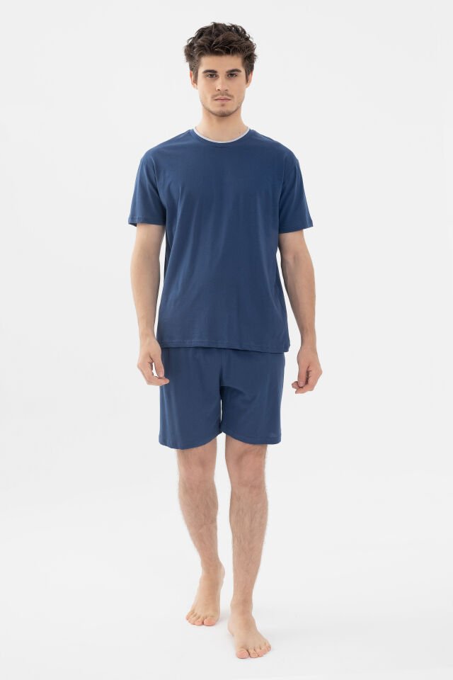 Erkek Double Yaka Şortlu Pijama Takımı KO6304TS-2 İndigo - XL