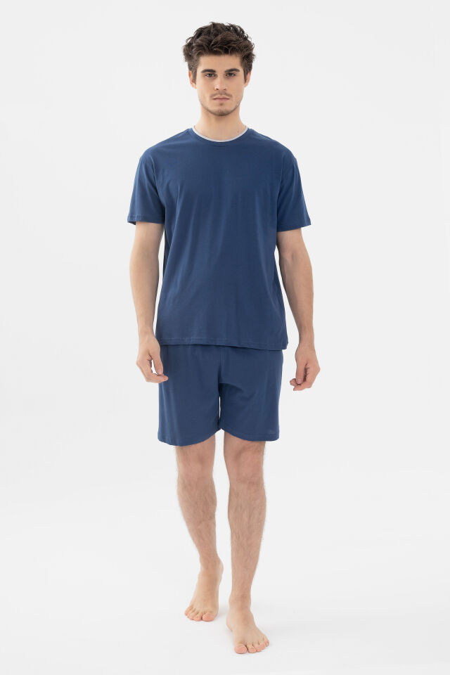 Erkek Double Yaka Şortlu Pijama Takımı KO6304TS-2 İndigo - L