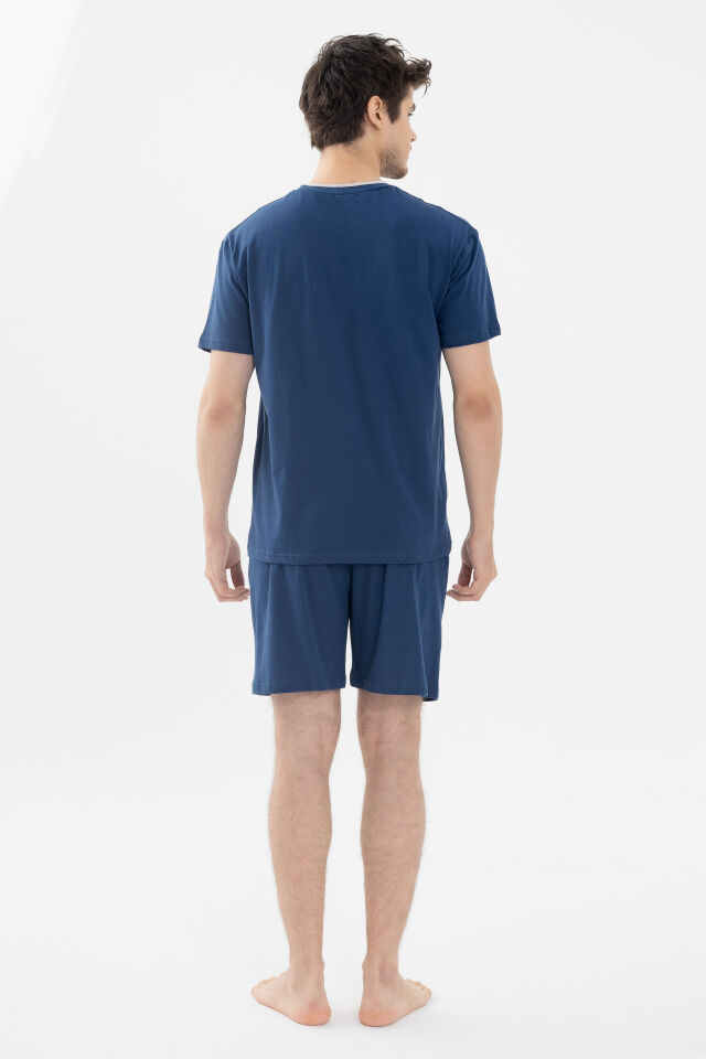 Erkek Double Yaka Şortlu Pijama Takımı KO6304TS-2 İndigo - L