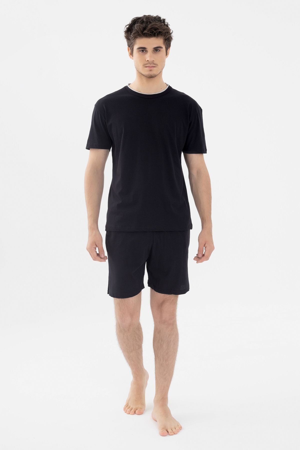 Erkek Double Yaka Şortlu Pijama Takımı KO6304TS-1 Siyah - 2XL