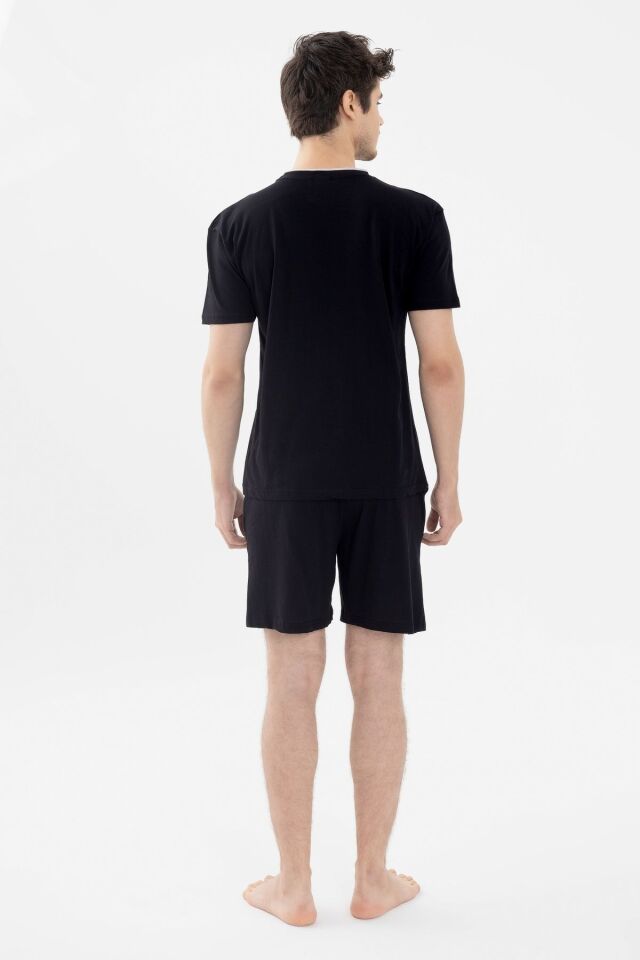 Erkek Double Yaka Şortlu Pijama Takımı KO6304TS-1 Siyah - 2XL