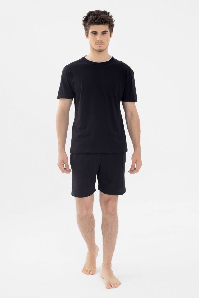 Erkek Double Yaka Şortlu Pijama Takımı KO6304TS-1 Siyah - L