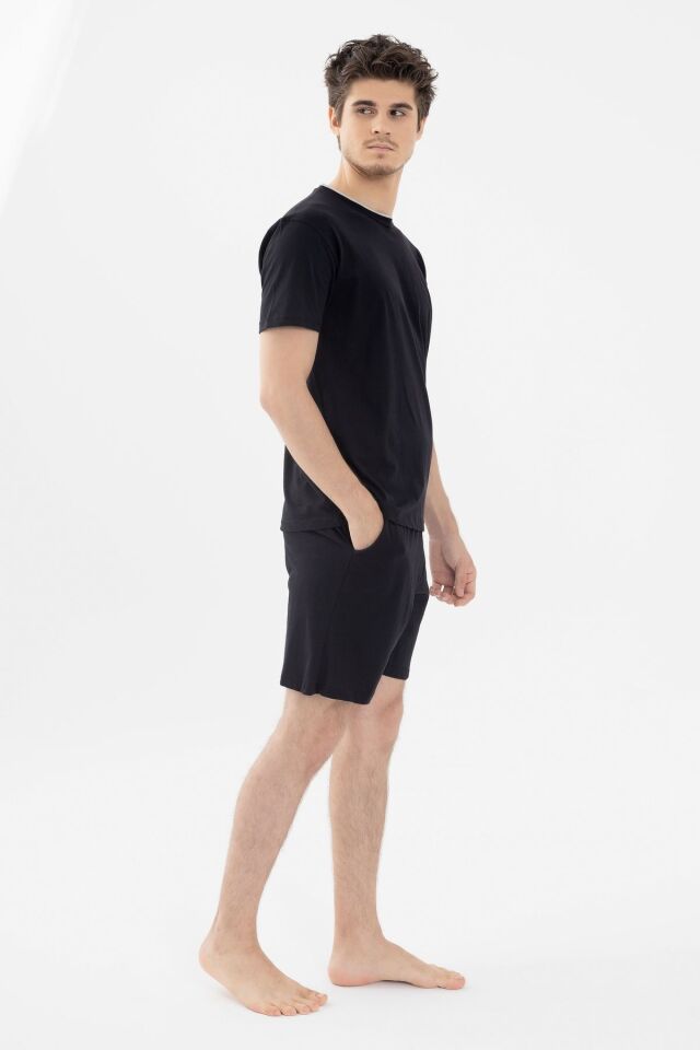 Erkek Double Yaka Şortlu Pijama Takımı KO6304TS-1 Siyah - L