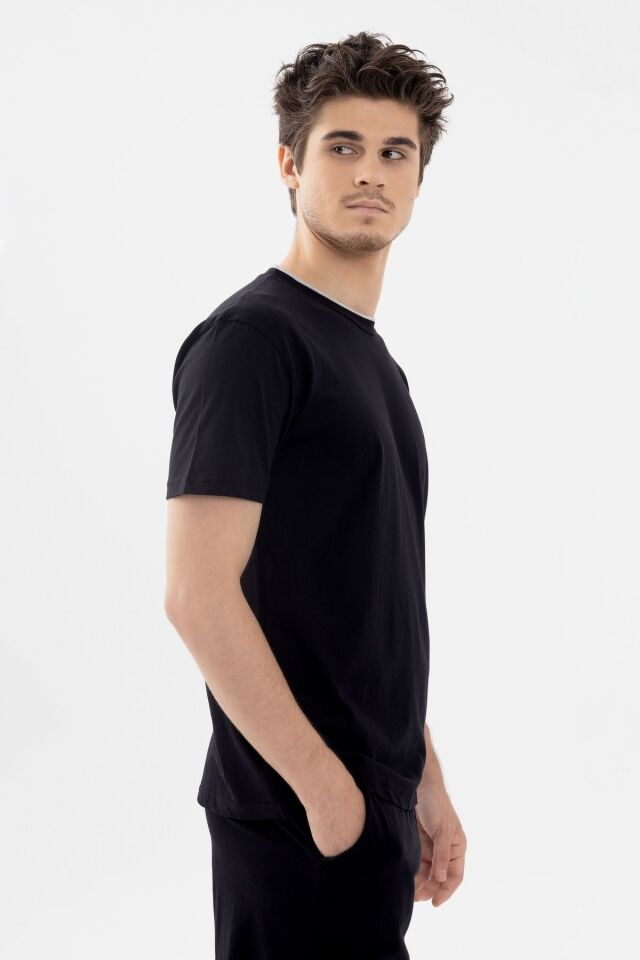 Erkek Double Yaka Şortlu Pijama Takımı KO6304TS-1 Siyah - L