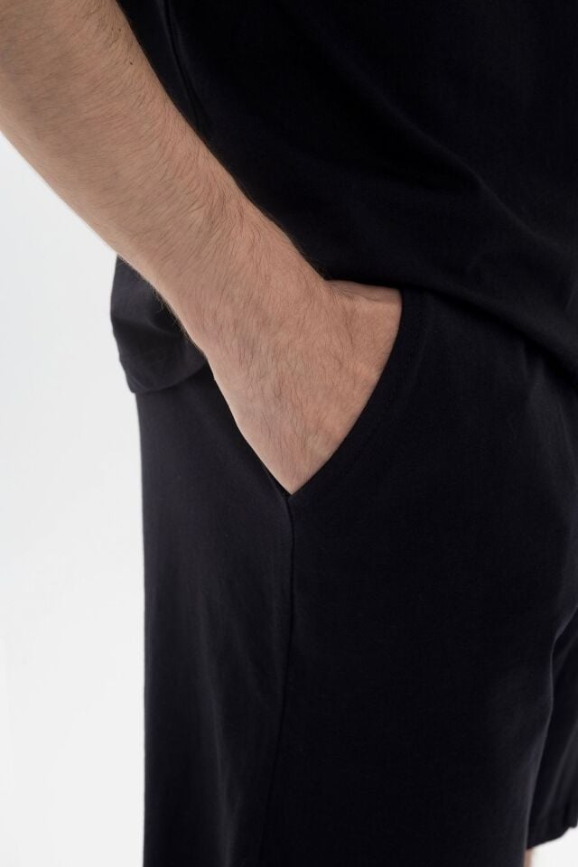 Erkek Double Yaka Şortlu Pijama Takımı KO6304TS-1 Siyah - L