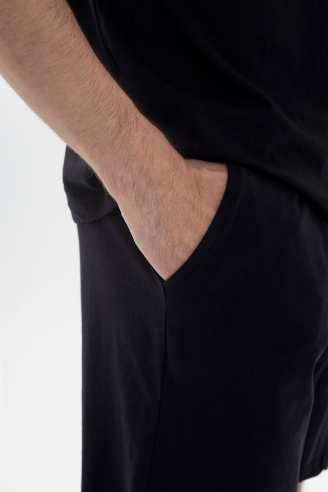 Erkek Double Yaka Şortlu Pijama Takımı KO6304TS-1 Siyah - L