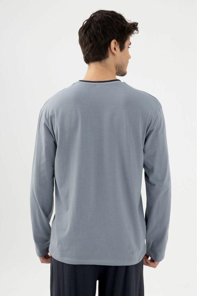 Erkek Pamuklu Double Yaka Uzun Kollu Cep Detaylı Pijama Takımı