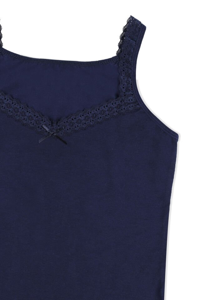 Kadın 2'li Dantel Detaylı Atlet Lacivert - L - XL