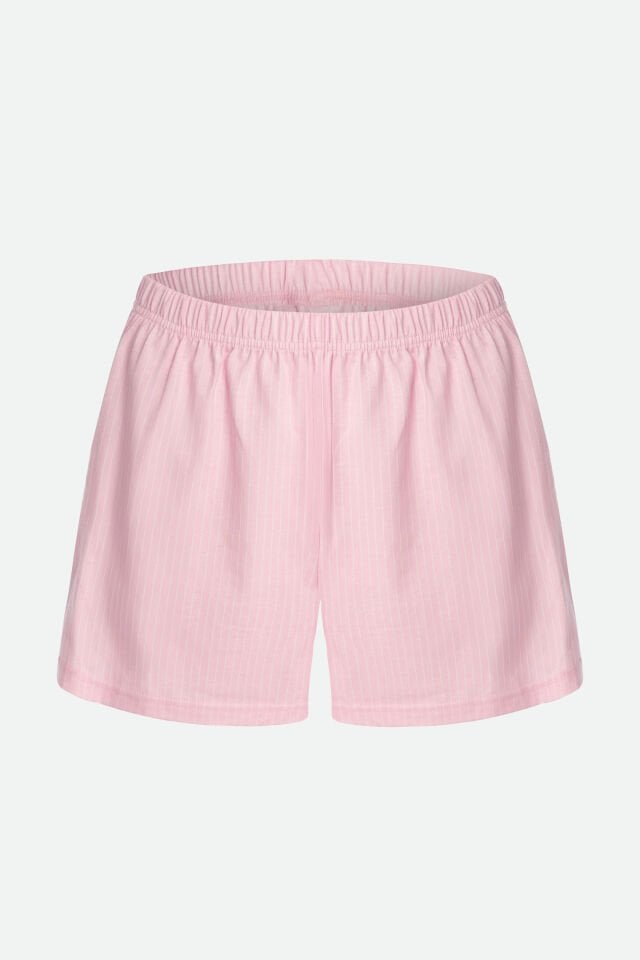 Kadın Pamuklu Kalın Askılı Şortlu Pijama Takımı XL - Pembe - Ekru